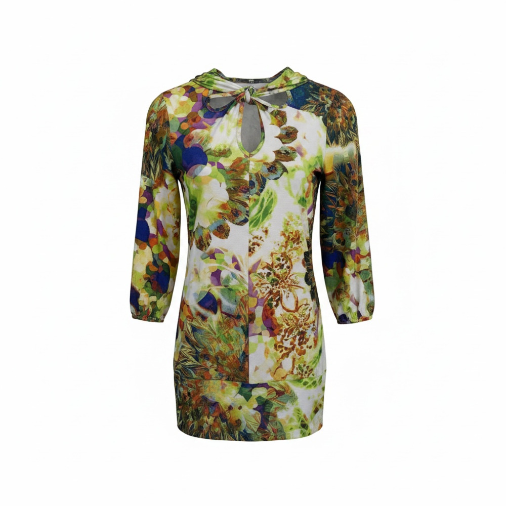 Newport News Floral Abstract Print Keyhole Halter Tunic Top Small